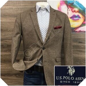 U.S POLO Mens Tweed Blazer Sport Coat Casual Jacket Size 44R Classic Wool Suit
